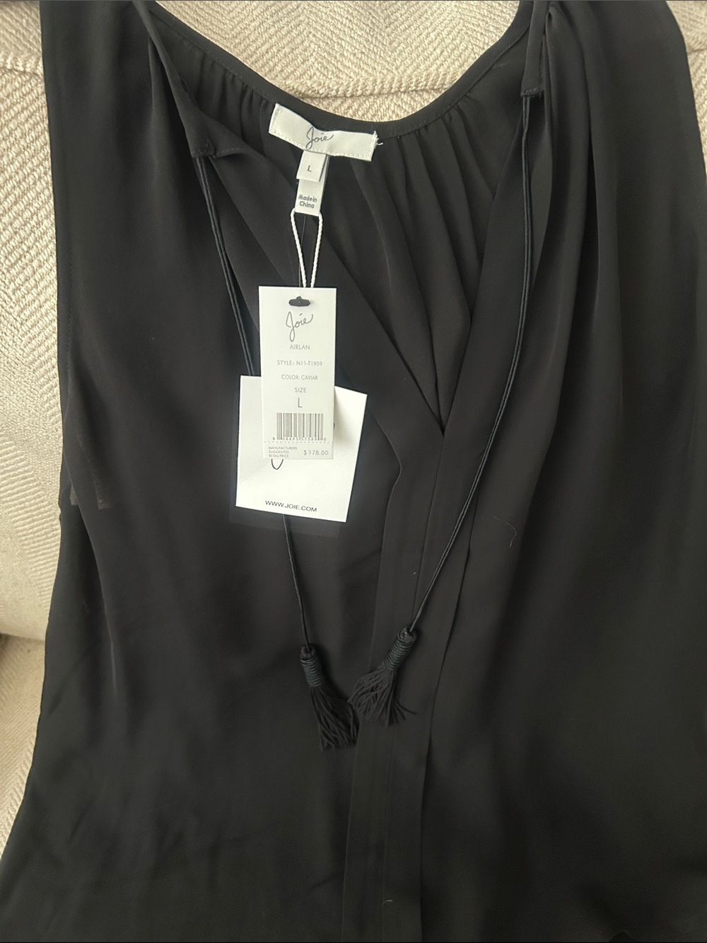 Joie Black Tassel-Detail Sleeveless Top